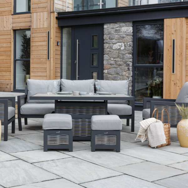 Bramblecrest Portofino 3 Seat Sofa Set with Adjustable Casual Dining Table - table raised