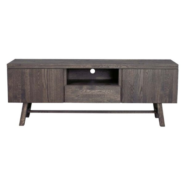 Kitsilano solid oak tv unit dark brown - cut out front on